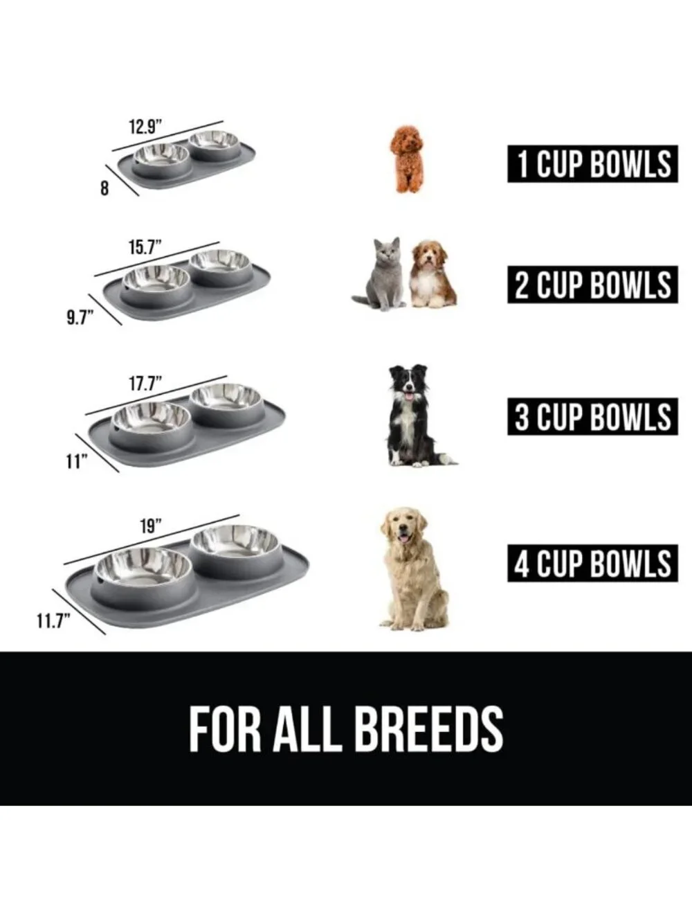Stainless Steel Dog Bowl Set with Feeding Mat - 1 Cup, Non-Slip Gray Design